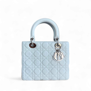 Dior Lady Medium Caviar - Grained Calfskin Cannage Glacier White Ice Blue Silver Hardware NO STRAP
