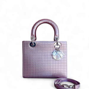 Dior Lady Medium - Micro-Cannage Metallic Pink Silver Hardware