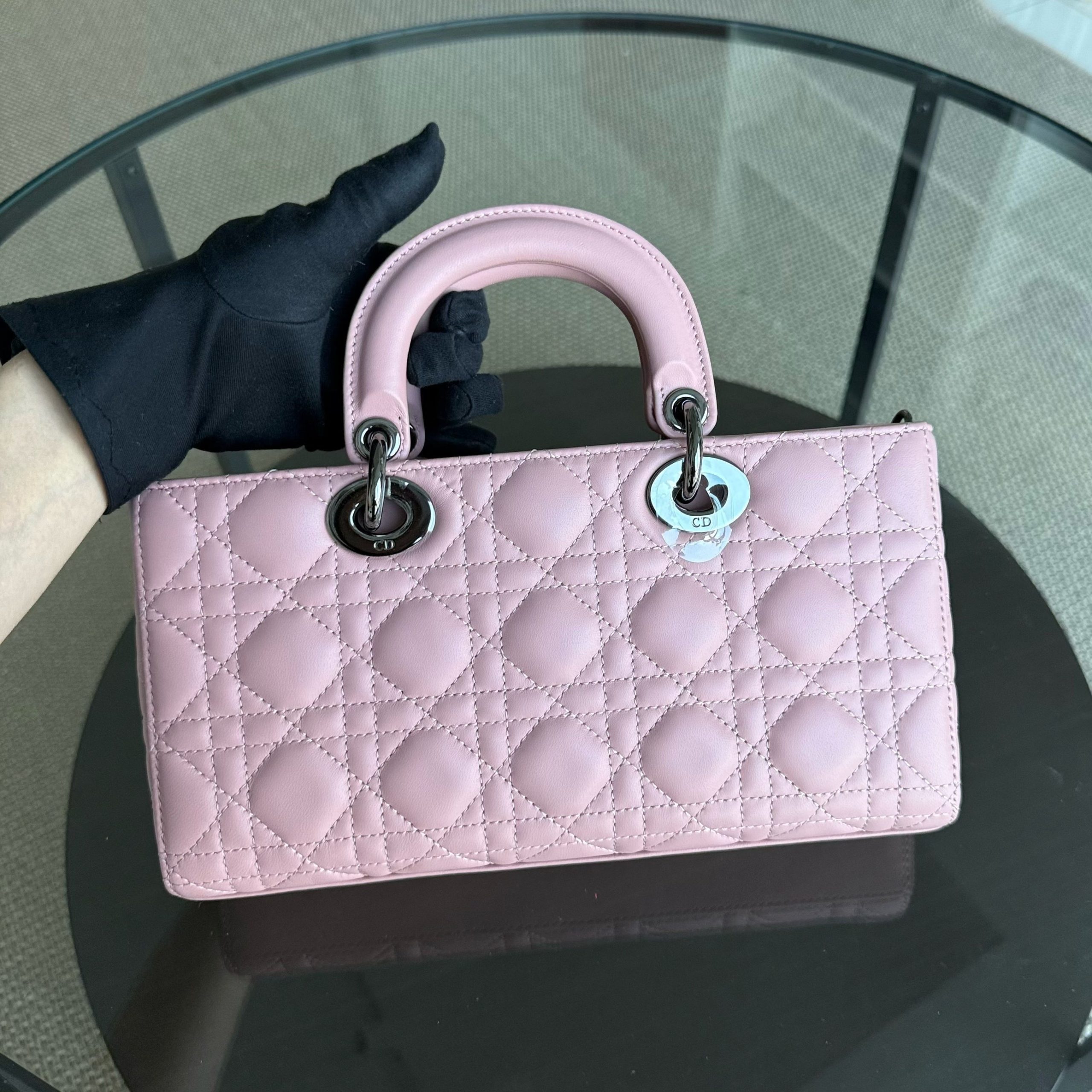Dior Lady D-Joy Medium - Cannage Lambskin Sakura Pink Black Hardware