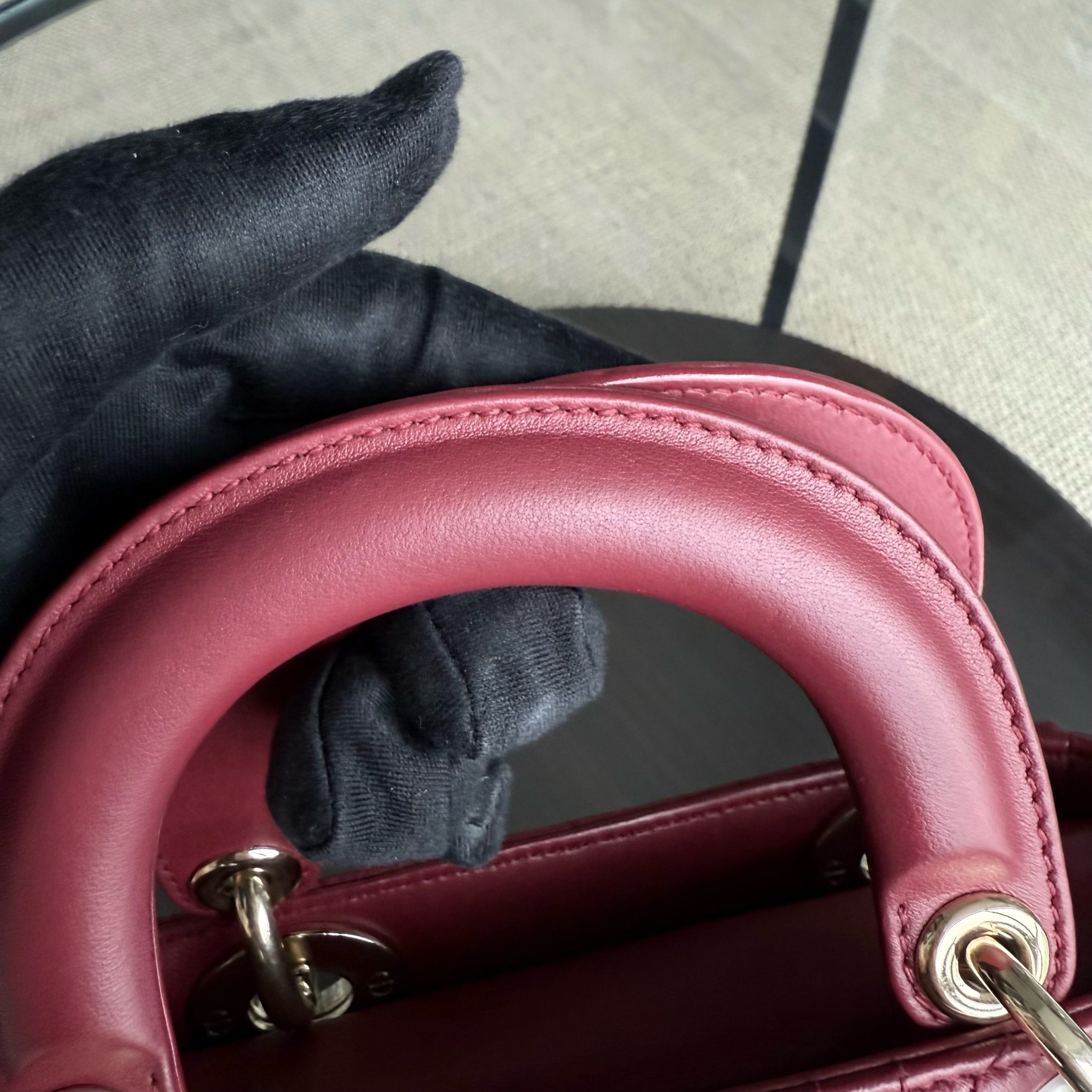 Dior Lady Mini - Cannage Lambskin Dark Red Gold Hardware Chain Strap