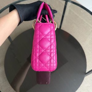 Dior Lady Mini - Cannage Lambskin Hot Pink Gold Hardware Chain Strap