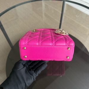 Dior Lady Mini - Cannage Lambskin Hot Pink Gold Hardware Chain Strap