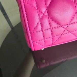 Dior Lady Mini - Cannage Lambskin Hot Pink Gold Hardware Chain Strap