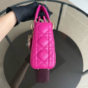 Dior Lady Mini - Cannage Lambskin Hot Pink Gold Hardware Chain Strap