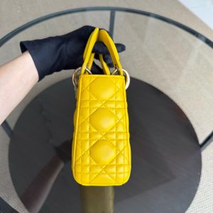 Dior Lady Mini - Cannage Lambskin Yellow Silver Hardware Adjustable Strap