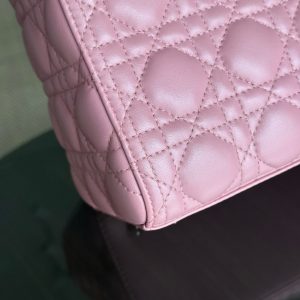 Dior Lady Medium Cannage Lambskin Pink Silver Hardware