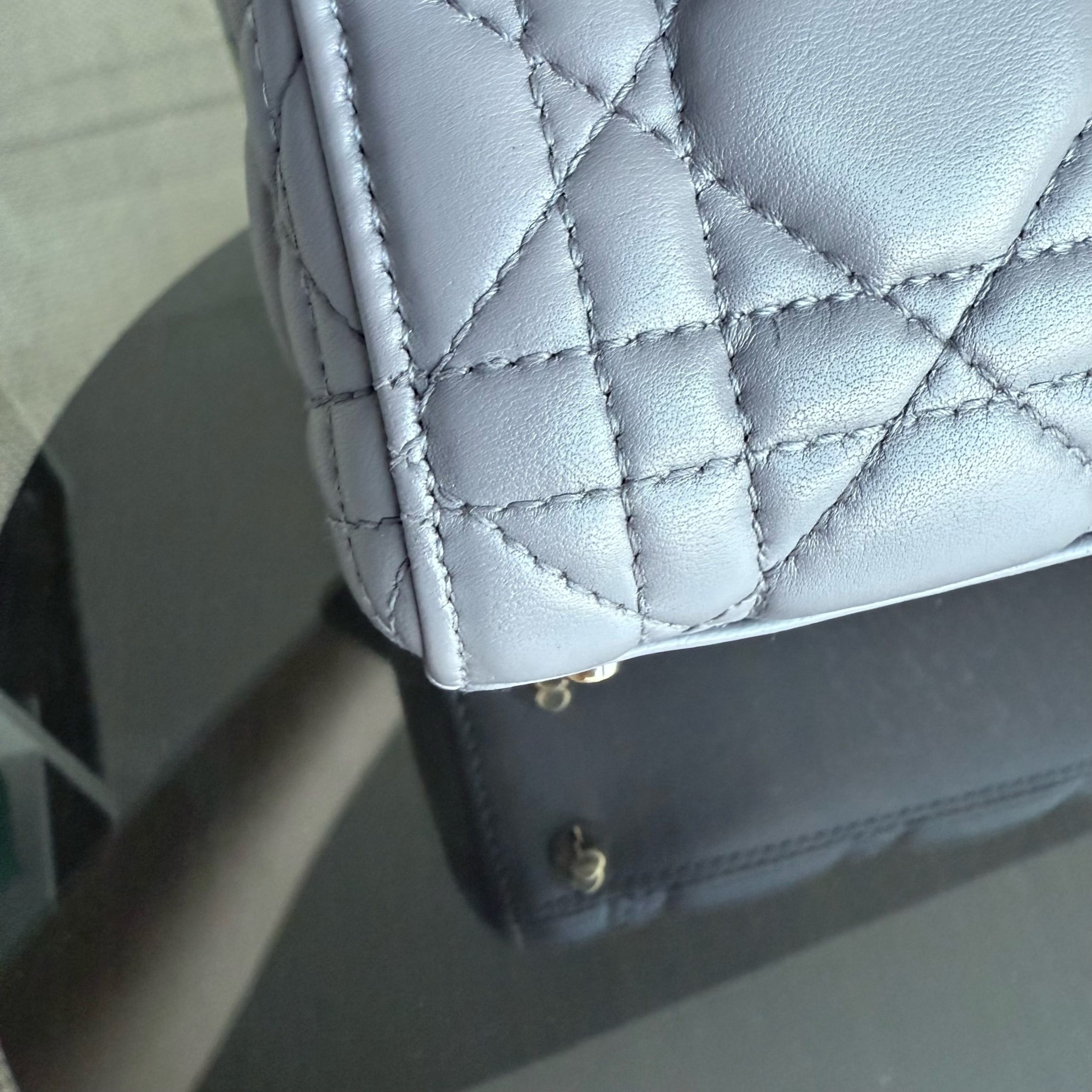 Dior Lady Mini - Cannage Lambskin Grey Gray Gold Hardware Adjustable Strap