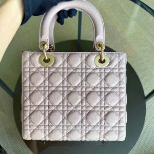 Dior Lady Medium Flap - Cannage Grained Calfskin Blush Nude Pink Gold Hardware