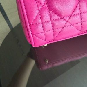 Dior Lady Mini - Cannage Lambskin Hot Pink Gold Hardware Chain Strap