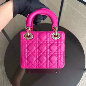 Dior Lady Mini - Cannage Lambskin Hot Pink Gold Hardware Chain Strap