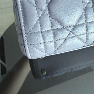 Dior Lady Mini - Cannage Lambskin Grey Gray Gold Hardware Adjustable Strap