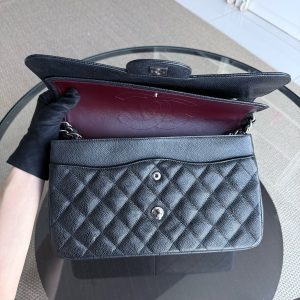 Chanel Classic Flap Jumbo - Caviar Quilted Grained Calfskin Black Silver Hardware