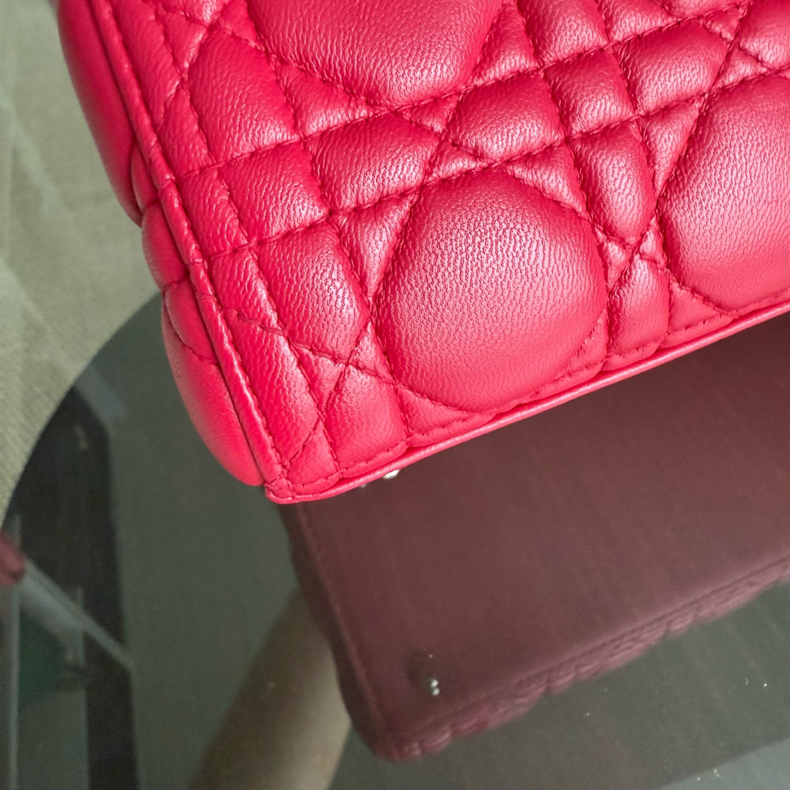 Dior Lady Medium - Cannage Lambskin Red Silver Hardware