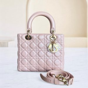 Dior Lady Medium Cannage Lambskin Light Pink Gold Hardware