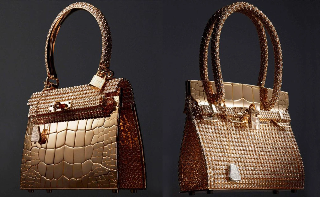 Túi xách Hermes Kelly Rose Gold ánh vàng lấp lánh